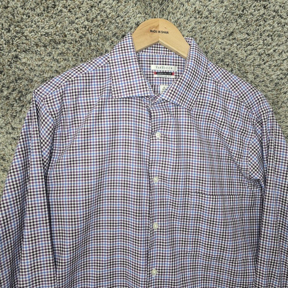 Van Heusen Dress Shirt Mens 16 34/35 Blue Button Up Regular Fit Flex Collar - Picture 4 of 7